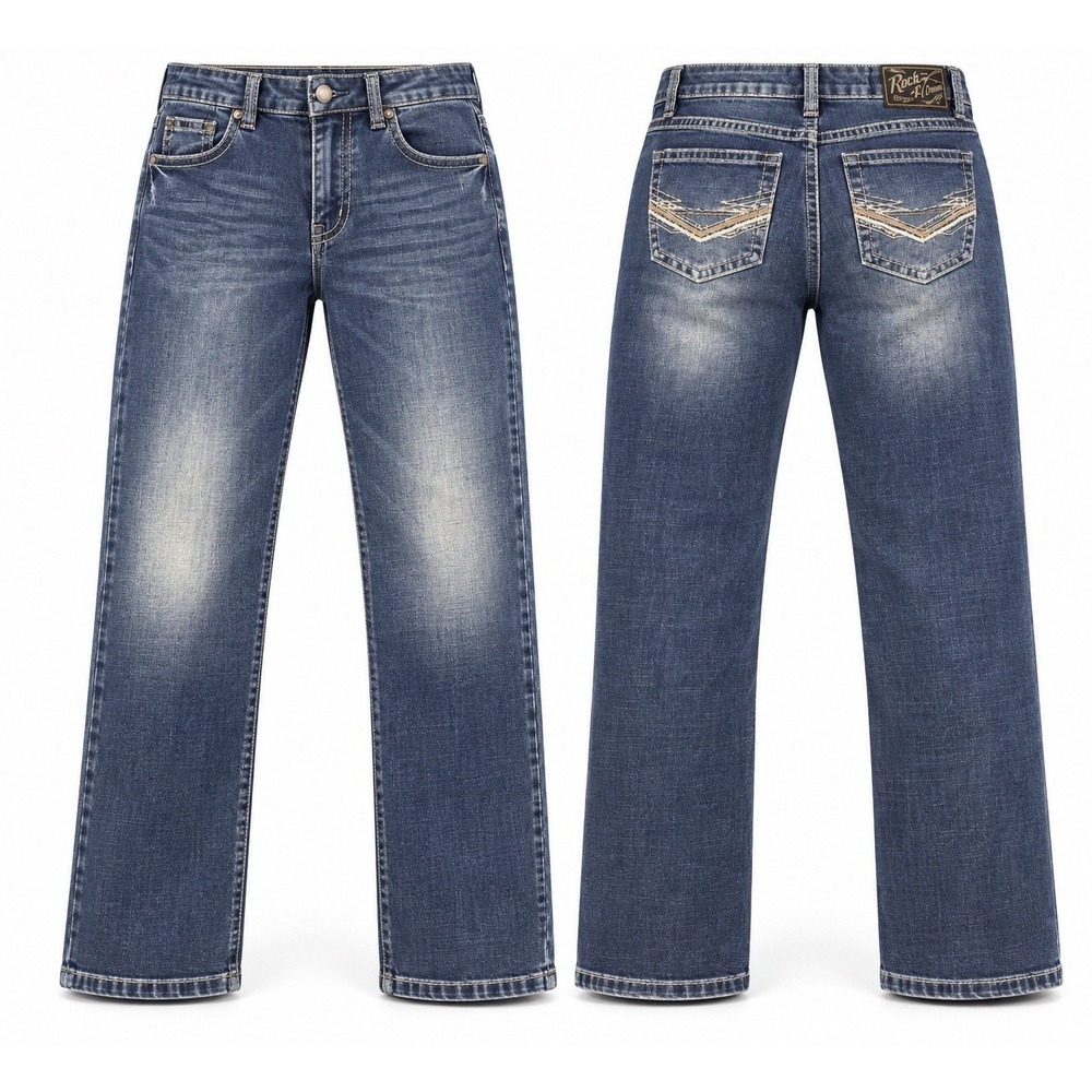 Wrangler Rock 47 Jeans Mens 40x32 Blue Slim Boot Stretch Denim dark Wash